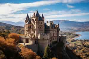 Photo gratuite vue du château avec le paysage naturel