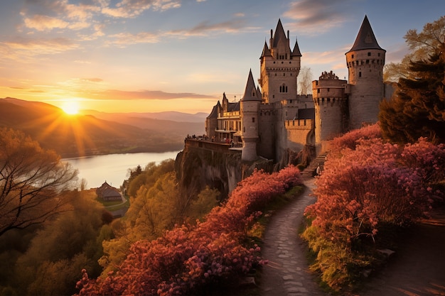 Photo gratuite vue du château avec le paysage naturel