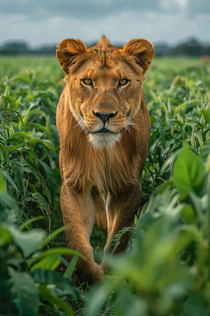 Photo gratuite vue du lion sauvage dans son habitat naturel