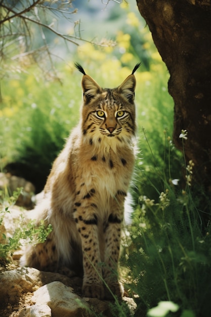 Photo gratuite vue du lynx roux sauvage dans la nature