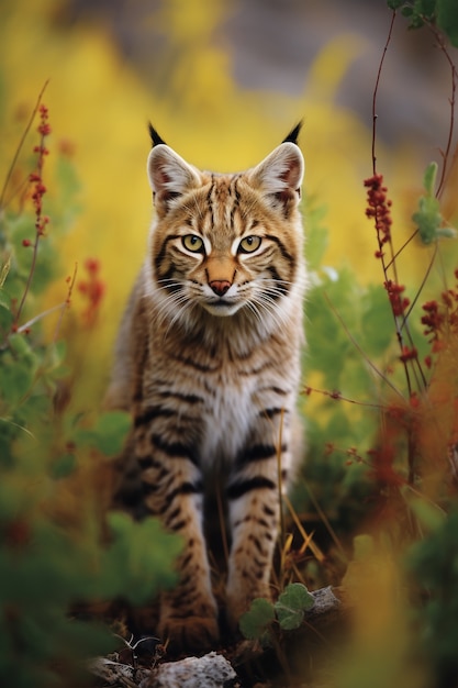 Photo gratuite vue du lynx roux sauvage dans la nature