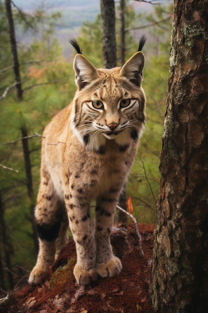 Photo gratuite vue du lynx roux sauvage dans la nature