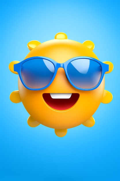 Photo gratuite vue du smiley 3d et du soleil heureux avec fond bleu