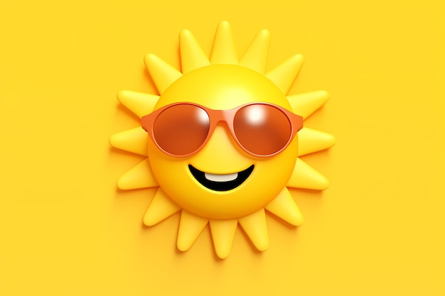 Photo gratuite vue du smiley 3d et du soleil heureux avec fond jaune