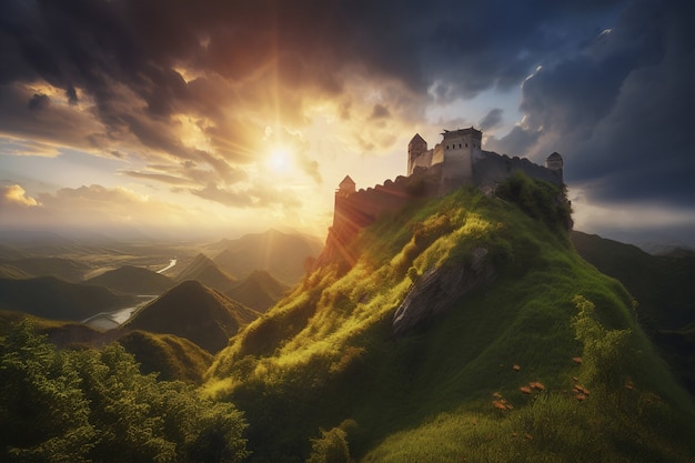 Photo gratuite vue sur l'imposant château avec paysage naturel