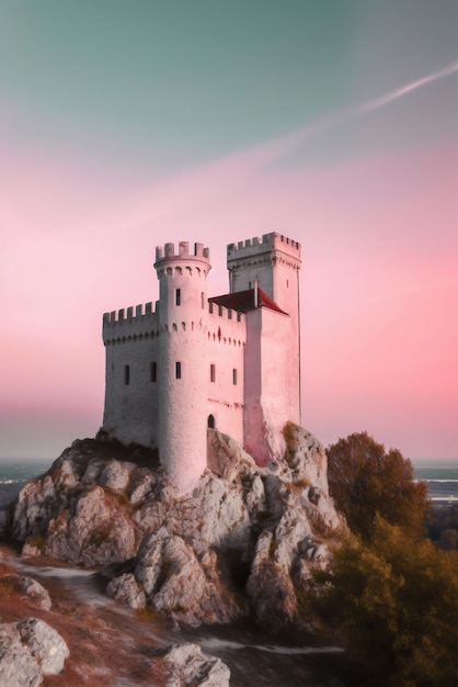 Photo gratuite vue sur l'imposant château avec paysage naturel