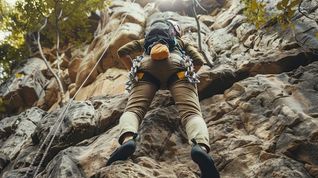 Photo gratuite vue d'un jeune homme faisant de l'escalade et s'entraînant au bouldering