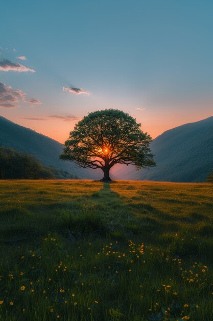 Vue photoréaliste d'un arbre dans la nature avec des branches et un tronc