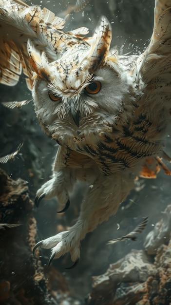 Photo gratuite vue photoréaliste d'un hibou avec des plumes dans la nature