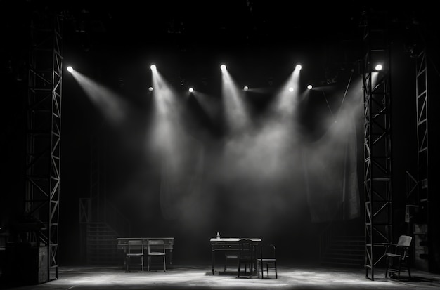 Photo gratuit vue de la scène de théâtre en noir et blanc