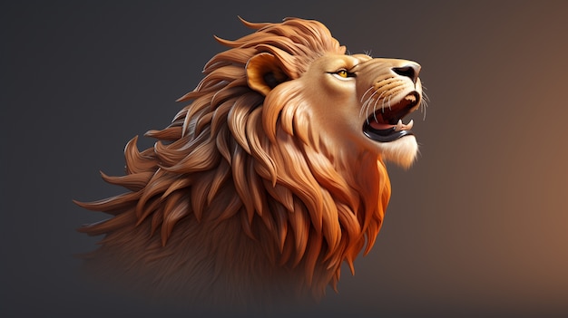 Vue d'une tête de lion féroce en 3D avec \mane