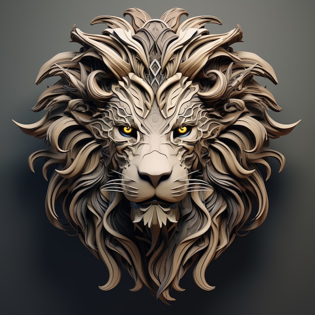 Photo gratuite vue d'une tête de lion féroce en 3d avec \mane