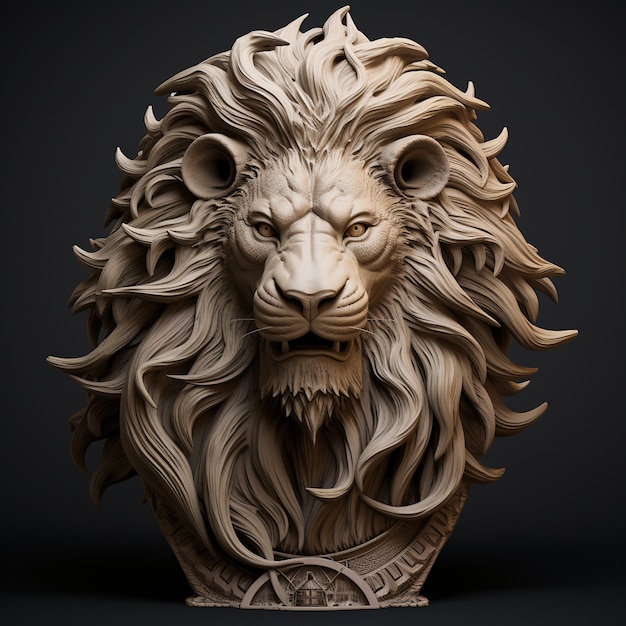 Photo gratuite vue d'une tête de lion féroce en 3d avec \mane