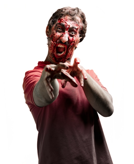 Photo gratuit zombie gory crier avec les bras levés