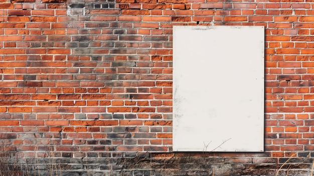 Photo affiche blanche vide sur un mur de briques prête pour votre annonce publicitaire ou création artistique mélangeant la simplicité avec l'esthétique urbaine