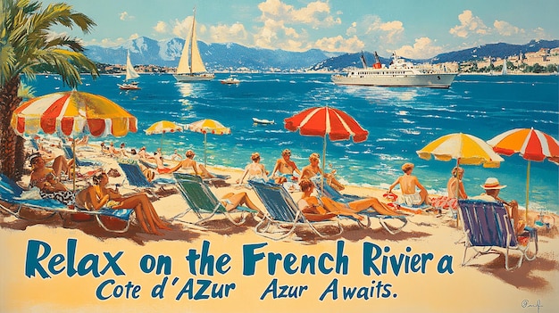 Photo une affiche de plage rétro ultra-réaliste pour la côte d'azur