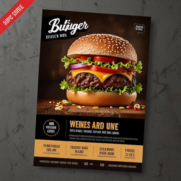 Photo une affiche pour un burger avec un ruban rouge dessus