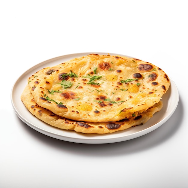 Aloo Paratha plat indien sur plaque blanche isolé sur un fond transparent Png IA générative