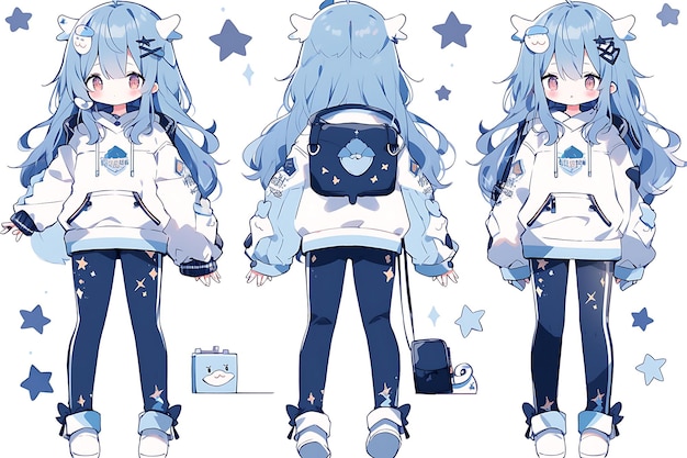 Anime Girl Character Design Feuille de retournement Mignon Kawaii Fashion Style Anime Character Model