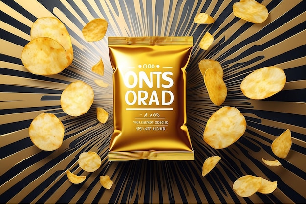 Photo annonce de chips de pomme de terre à saveur salée dans une illustration 3d