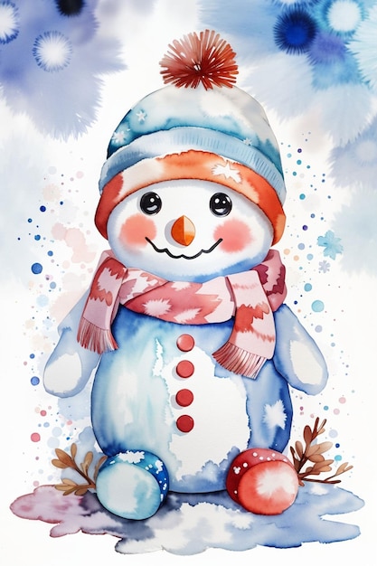 aquarelle mignon bébé bonhomme de neige