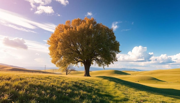 Photo un arbre dans un champ avec un fond de ciel