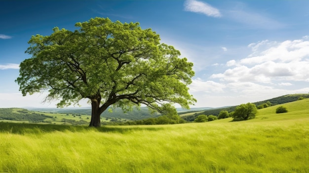 Photo un arbre dans un champ herbeux