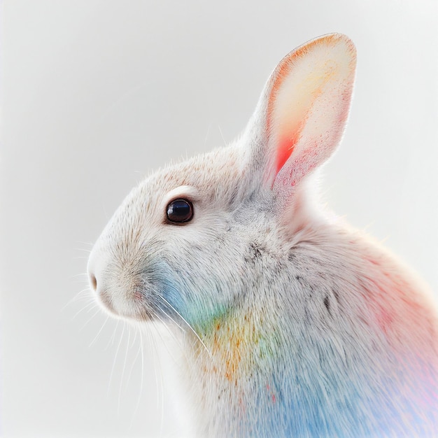 arc-en-ciel, lapin blanc, mignon, lapin pâques, portrait