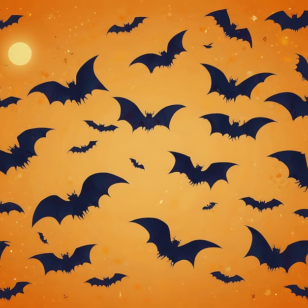 Photo arrière-plan gratuit d'halloween avec des chauves-souris et des citrouilles