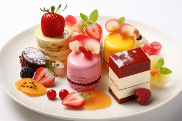 Photo une assiette de desserts dont l'un a une saveur de fraise et de fraise