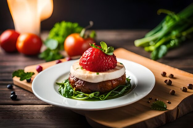 Photo une assiette de nourriture avec une fraise et une fraise dessus