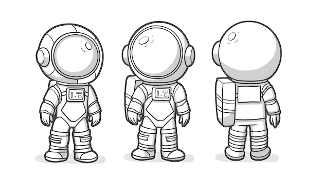 Astronaute mignon page de coloriage en noir et blanc pour enfants et adultes art de ligne style dessin animé simple livre de coloriage Astronaute art de ligne design illustration vectorielle