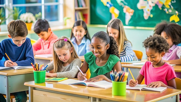 BacktoSchool Bliss Images vibrantes des salles de classe des élèves et des fournitures éducatives