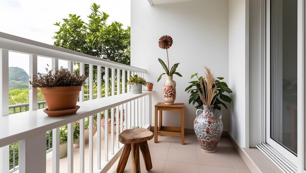 Photo un balcon avec des plantes et des fleurs sur le balcon