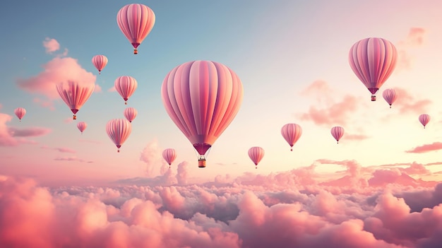 Des ballons à air chaud colorés flottent dans le ciel.