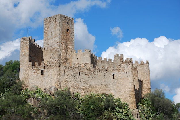 Beau château avec ciel bleu et nuages blancs