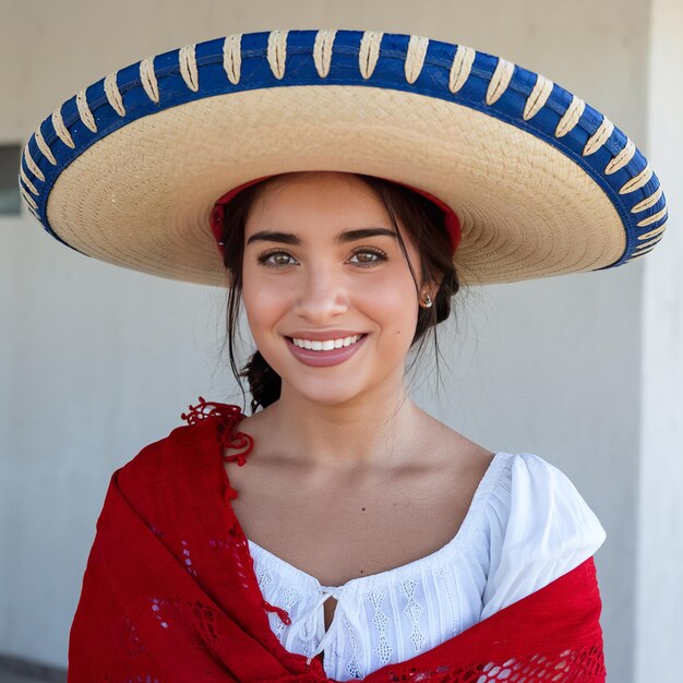 Photo une belle jeune mexicaine souriante portant un chapeau de sombrero mexicain