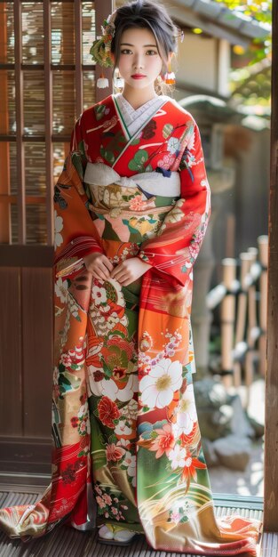 Photo une belle maiko japonaise en kimono traditionnel