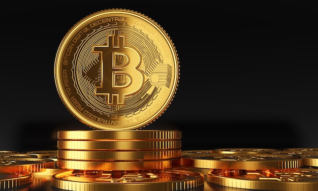 Bitcoins dorés debout, concept de crypto-monnaie