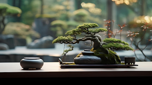 Photo un bonsai est sur un rebord de fenêtre