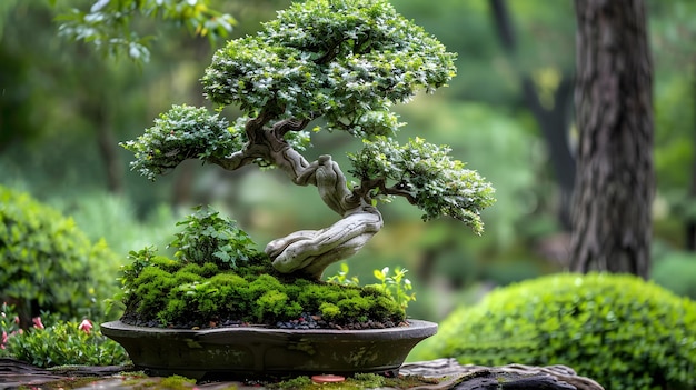 Photo bonsai avec de la mousse au sommet