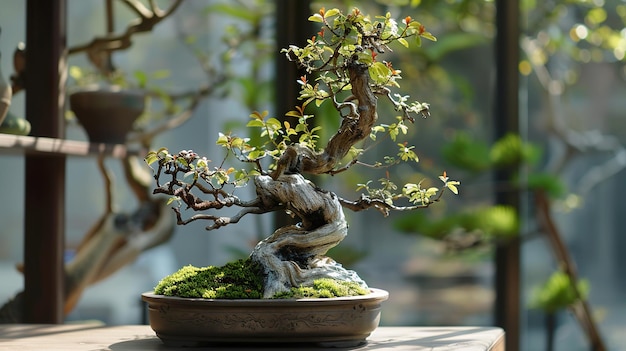 Photo un bonsai avec un pot de mousse dessus