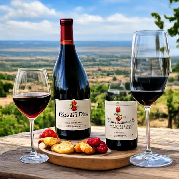 Photo une bouteille de vin et deux verres de vin sont sur une table