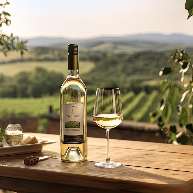 Photo une bouteille de vin avec un verre de vin à côté