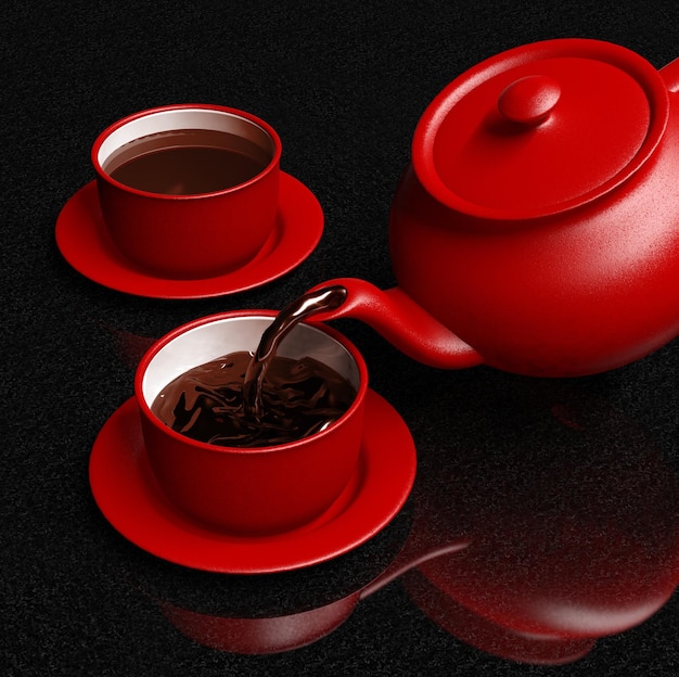 Cafetière rouge versant du café dans une tasse