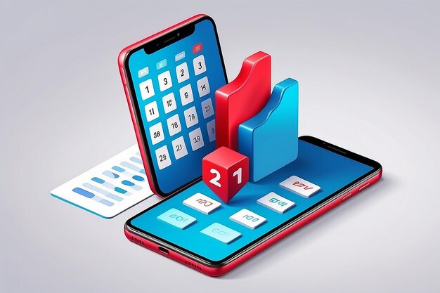 Calendrier 3D et points de contrôle sur le téléphone Concept de planification Concept d'organisation du flux de travail Vecteur à la mode et moderne dans le style 3D