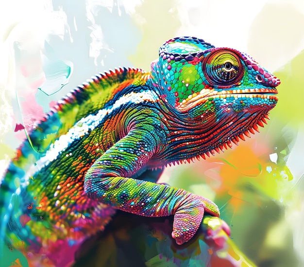 Photo un caméléon coloré est sur une main