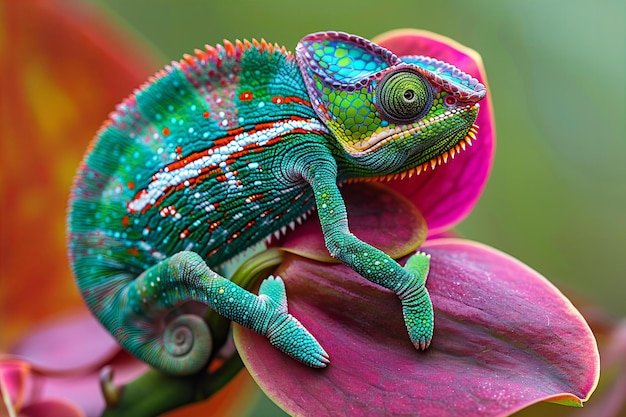 Photo un caméléon est assis sur une fleur