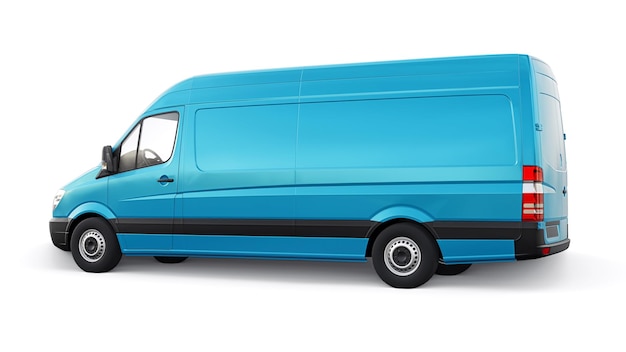 Camionnette commerciale de taille moyenne bleue sur fond blanc Un corps vierge pour l'application de vos inscriptions et logos de conception illustration 3d