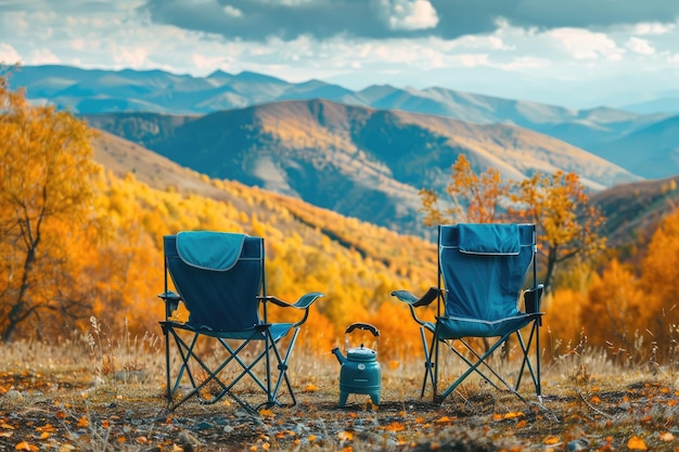 Photo camping en plein air avec un feu de camp qui grince